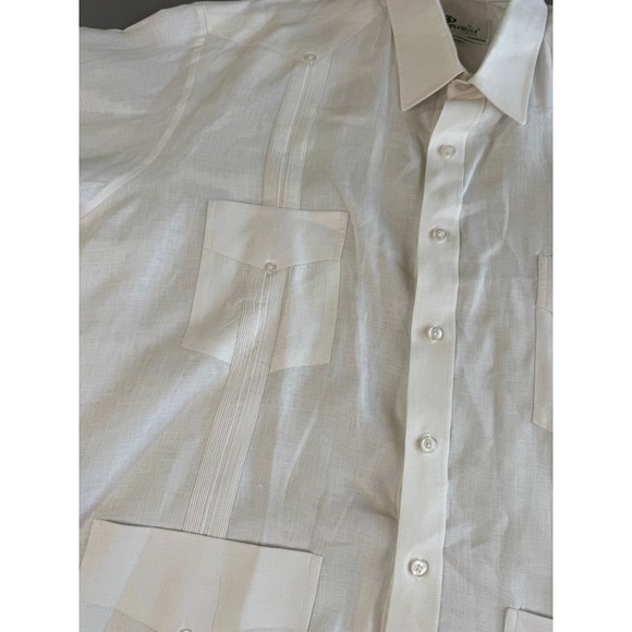 Panabrisa Corona Cubana Shirt 2XL Mens White Linen Guayabera Long‎ Sleeve Tropic - Picture 6 of 12